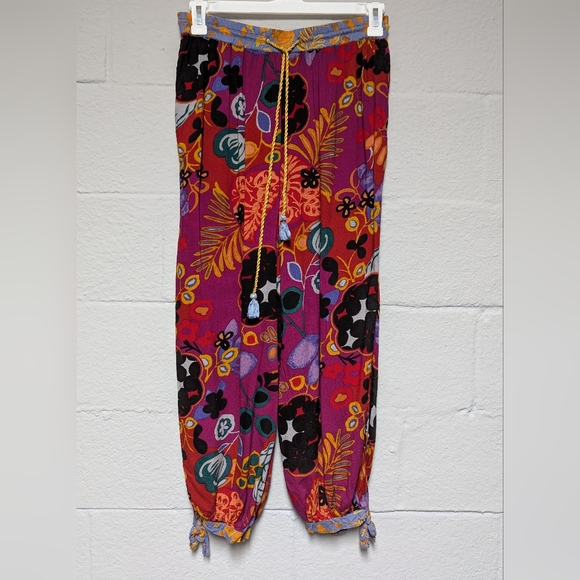 Anthropologie Pull On Pants Richly Colored Floral Drawstring Pockets Size M - Picture 2 of 13